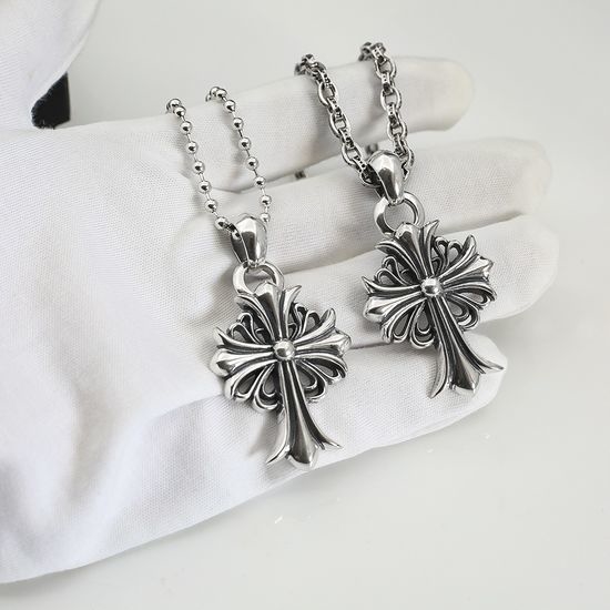 Chrome Hearts Cross Flower Pendant Necklace Beaded Chain