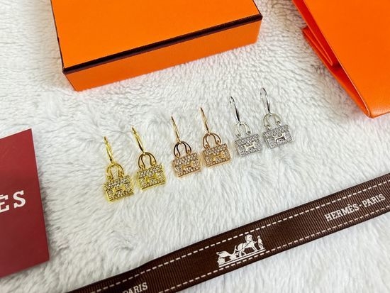 Hermes Full Diamond Drop Earrings Two Tone