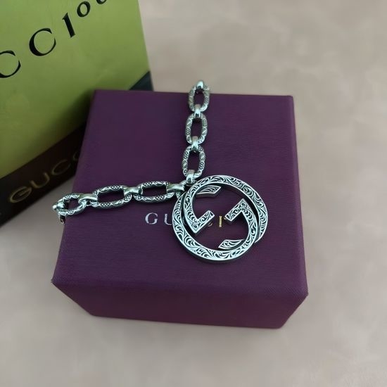Gucci Engraved Scroll Pattern Pendant Necklace