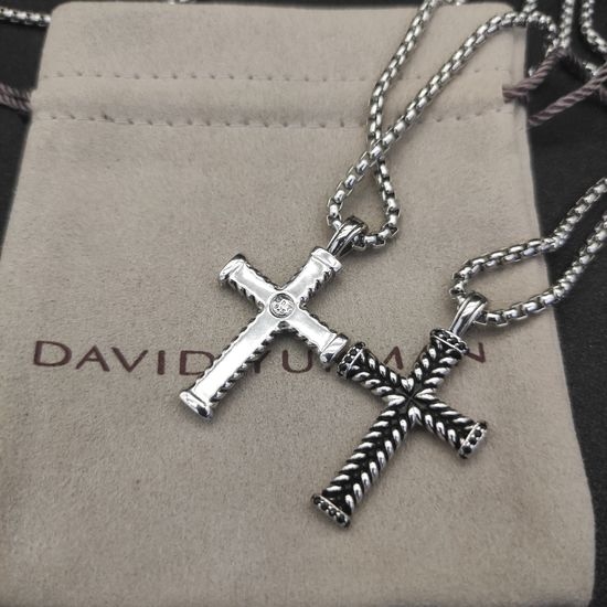 David Yurman Double Twisted Cross Black Diamond Necklace