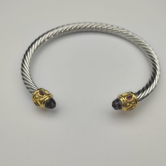 David Yurman Textured Amethyst Gold Head Bangle