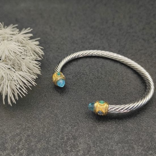 David Yurman Textured Sapphire Gold Head Bangle