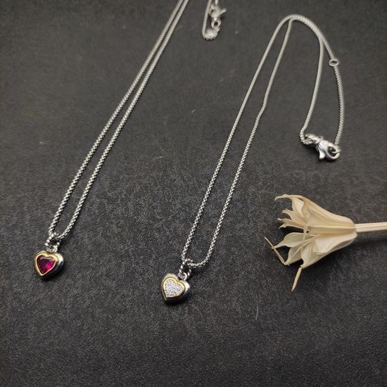 David Yurman Paved Heart Pendant Necklace Adjustable Chain