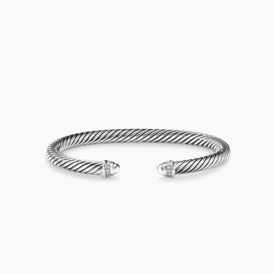 David Yurman Silver Diamond Round Tip Bracelet
