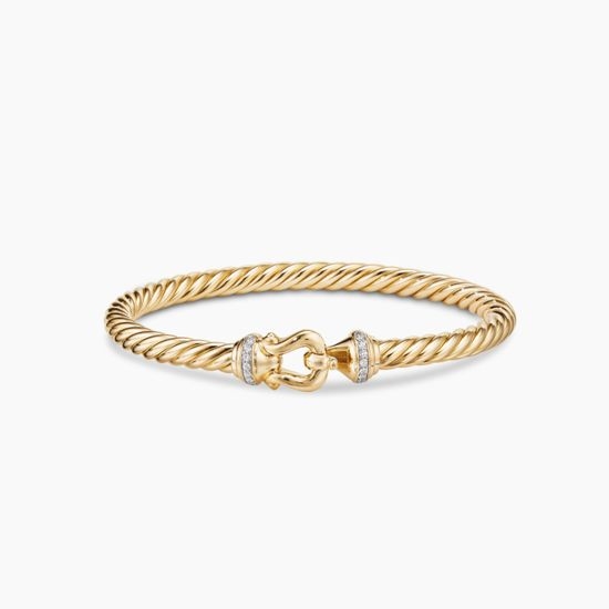 David Yurman Thick Gold Diamond Hook Bracelet