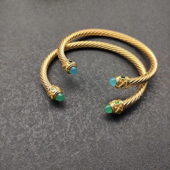 David Yurman Angular Agate Inlaid Gold Bangle