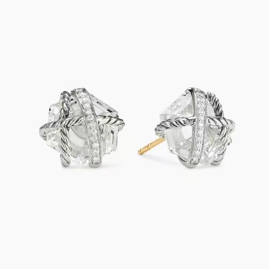 David Yurman Hexagon Clear Quartz Stud Earrings Premium Metal