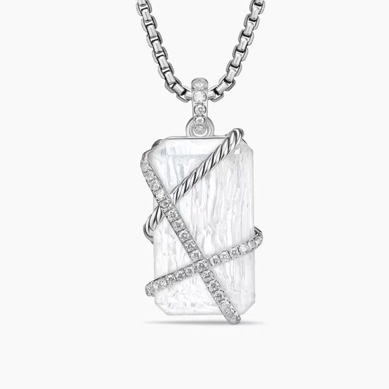 David Yurman Clear Quartz Pendant Necklace Adjustable Chain