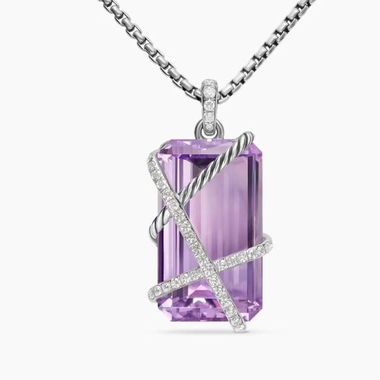 David Yurman Amethyst Pendant Necklace Adjustable Chain