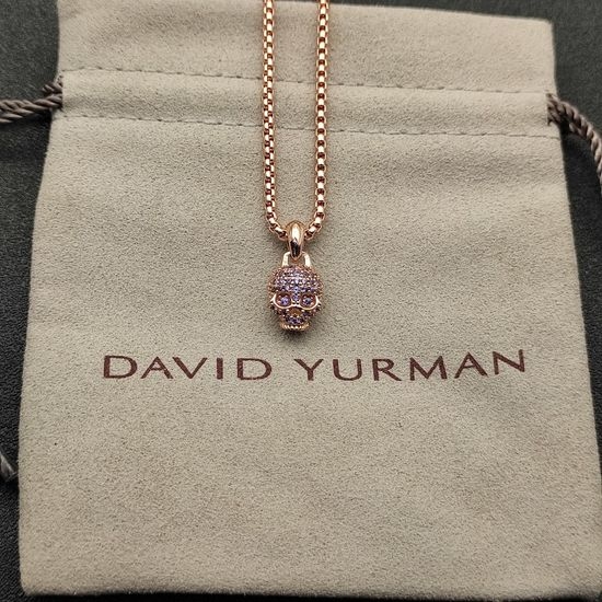 David Yurman Rose Gold Skull Necklace With Amethyst
