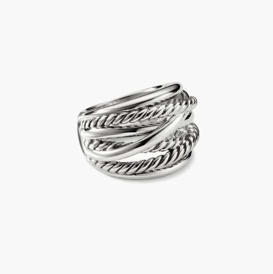 David Yurman Double Cylinder Cross Silver Ring Premium Metal