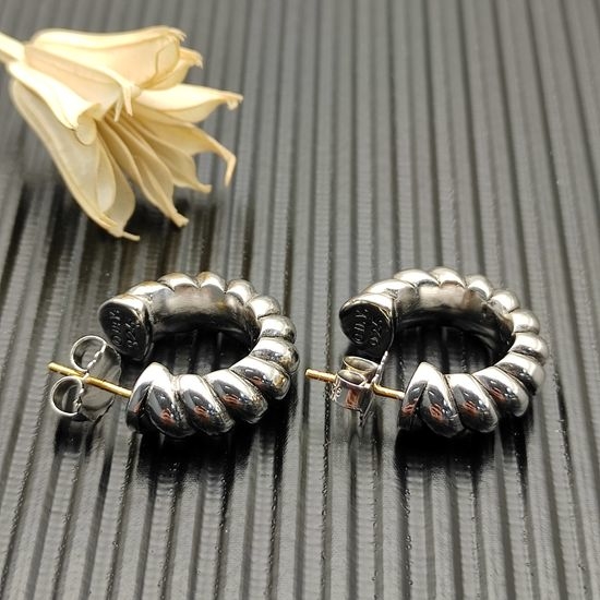David Yurman Spiral Twist Hoop Earrings Two Tone