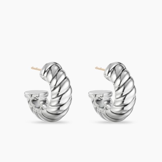 David Yurman Silver Twisted Spiral Hoop Earrings