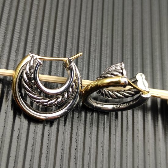 David Yurman Two-tone Three Link Hoop Earrings