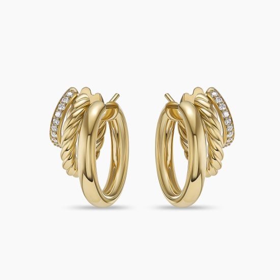 David Yurman Gold Three Connected Hoop Earrings