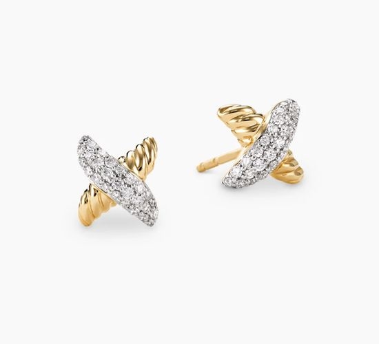 David Yurman Gold Pavé X-shaped Stud Earrings