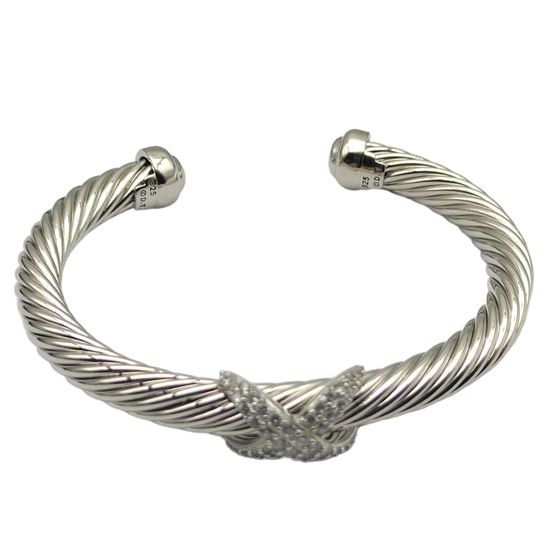 David Yurman Silver X-shaped Rhinestone Bangle