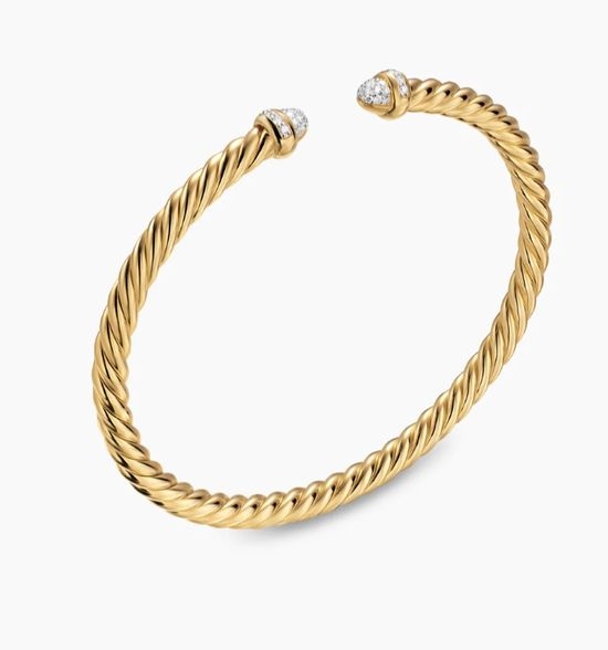 David Yurman Gold Half Diamond Inlaid Thin Bangle