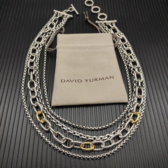 David Yurman Two Tone Multi Row Chain Necklace