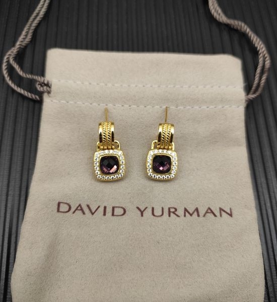 David Yurman Gold Amethyst Button Earrings